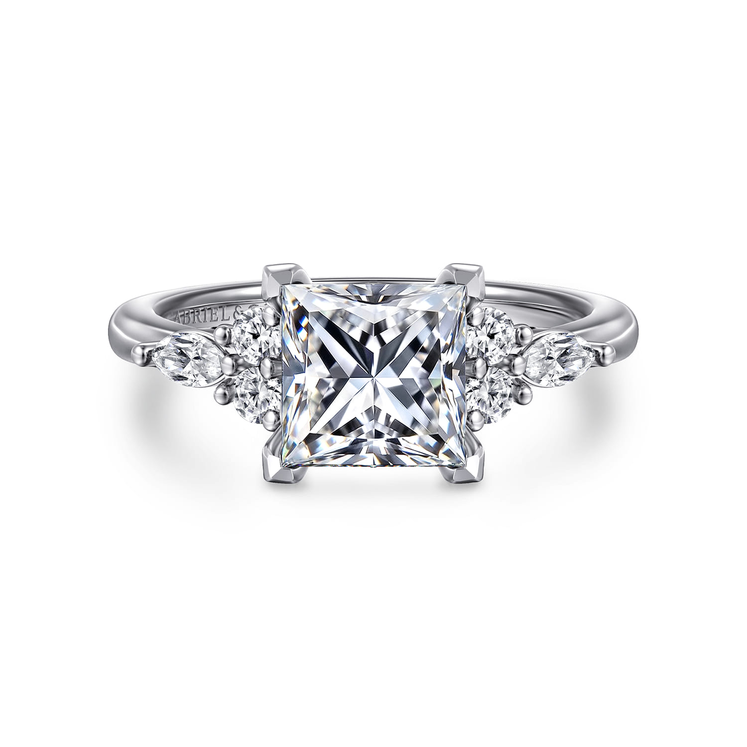 Avah - 18K White Gold Princess Cut Diamond Cluster Engagement Ring