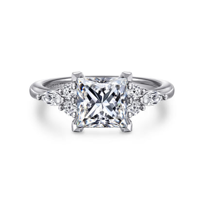 Avah - 18K White Gold Princess Cut Diamond Cluster Engagement Ring