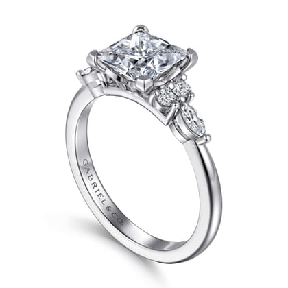 Avah - 18K White Gold Princess Cut Diamond Cluster Engagement Ring