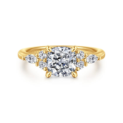 Avah - 18K Yellow Gold Cushion Cut Diamond Cluster Engagement Ring