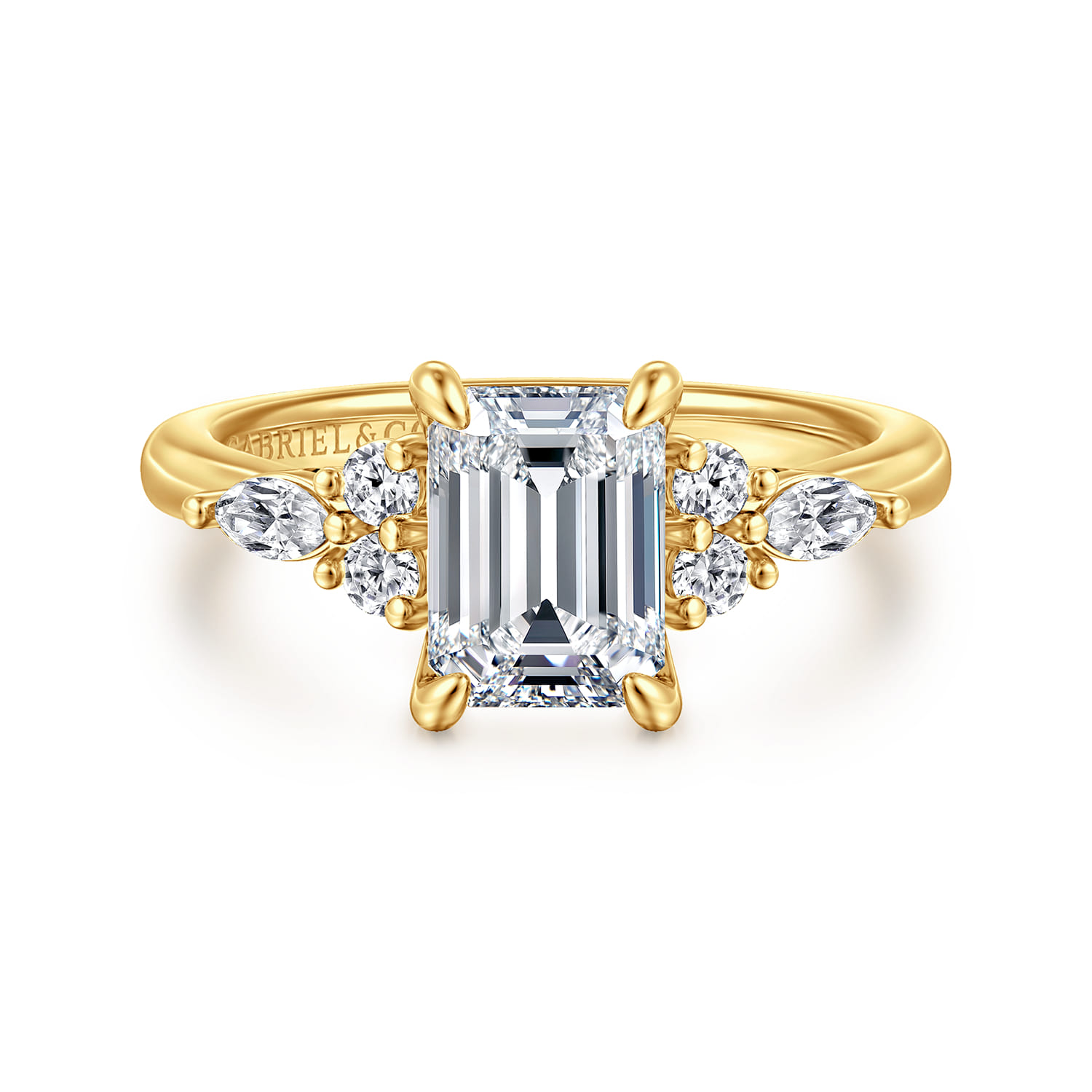 Avah - 18K Yellow Gold Emerald Cut Diamond Cluster Engagement Ring