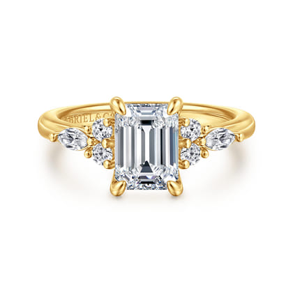 Avah - 18K Yellow Gold Emerald Cut Diamond Cluster Engagement Ring