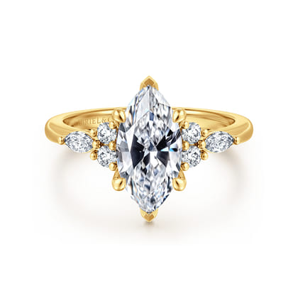 Avah - 18K Yellow Gold Marquise Diamond Cluster Engagement Ring