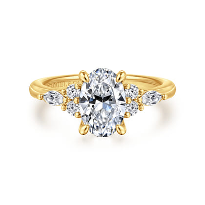 Avah - 18K Yellow Gold Oval Diamond Cluster Engagement Ring