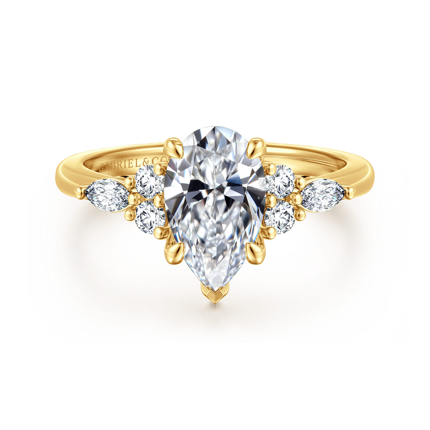 Avah - 18K Yellow Gold Pear Shape Diamond Cluster Engagement Ring