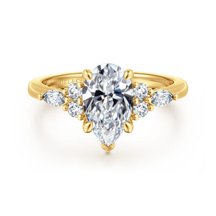 Avah - 18K Yellow Gold Pear Shape Diamond Cluster Engagement Ring