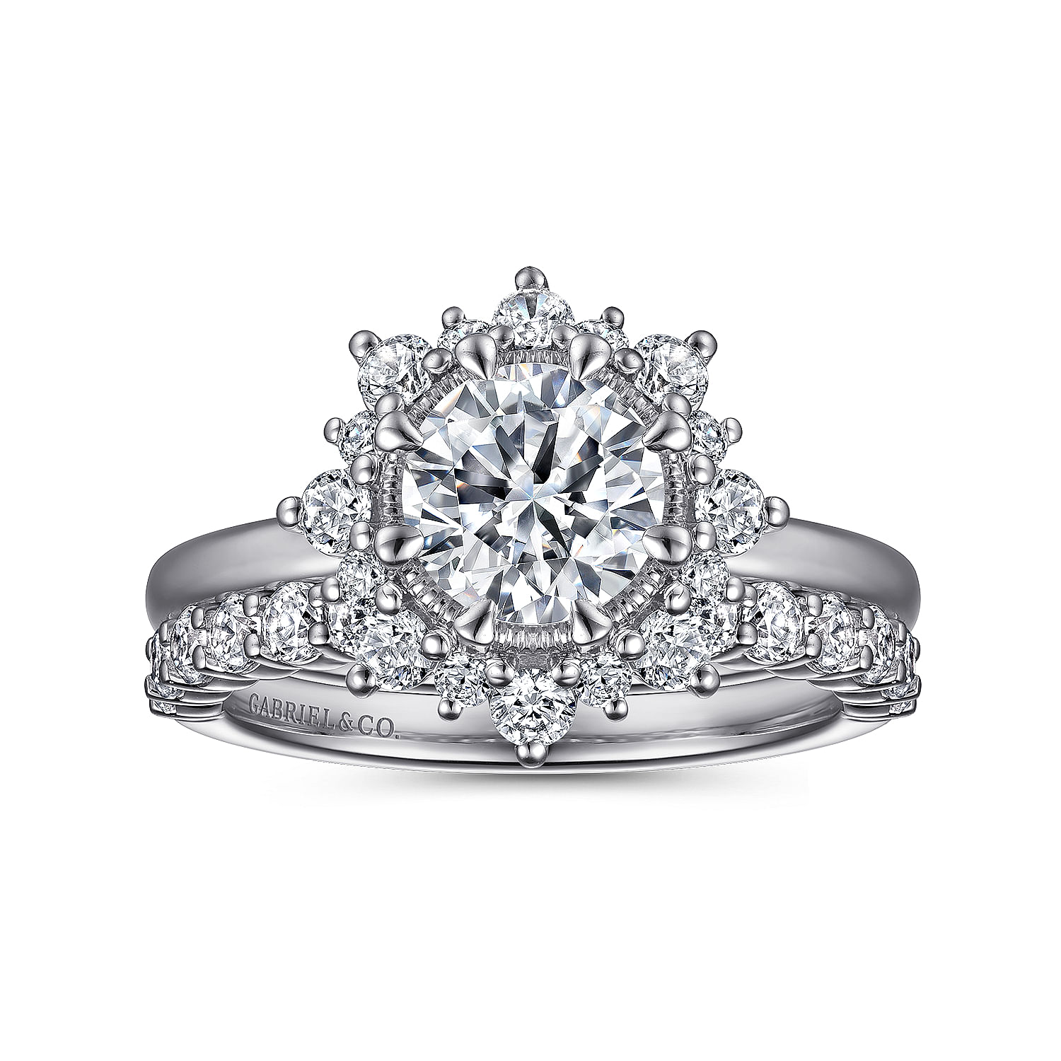 Avalynn - 14K White Gold Bursting Halo Round Diamond Engagement Ring - 0.41 ct - Shot 4