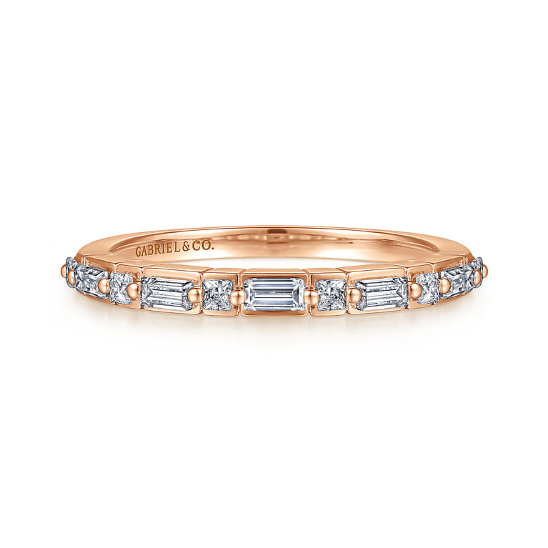 Straight Wedding Ring in 14k Rose Gold with Baguette Natural Diamond at Gabriel & Co. - Shot 1