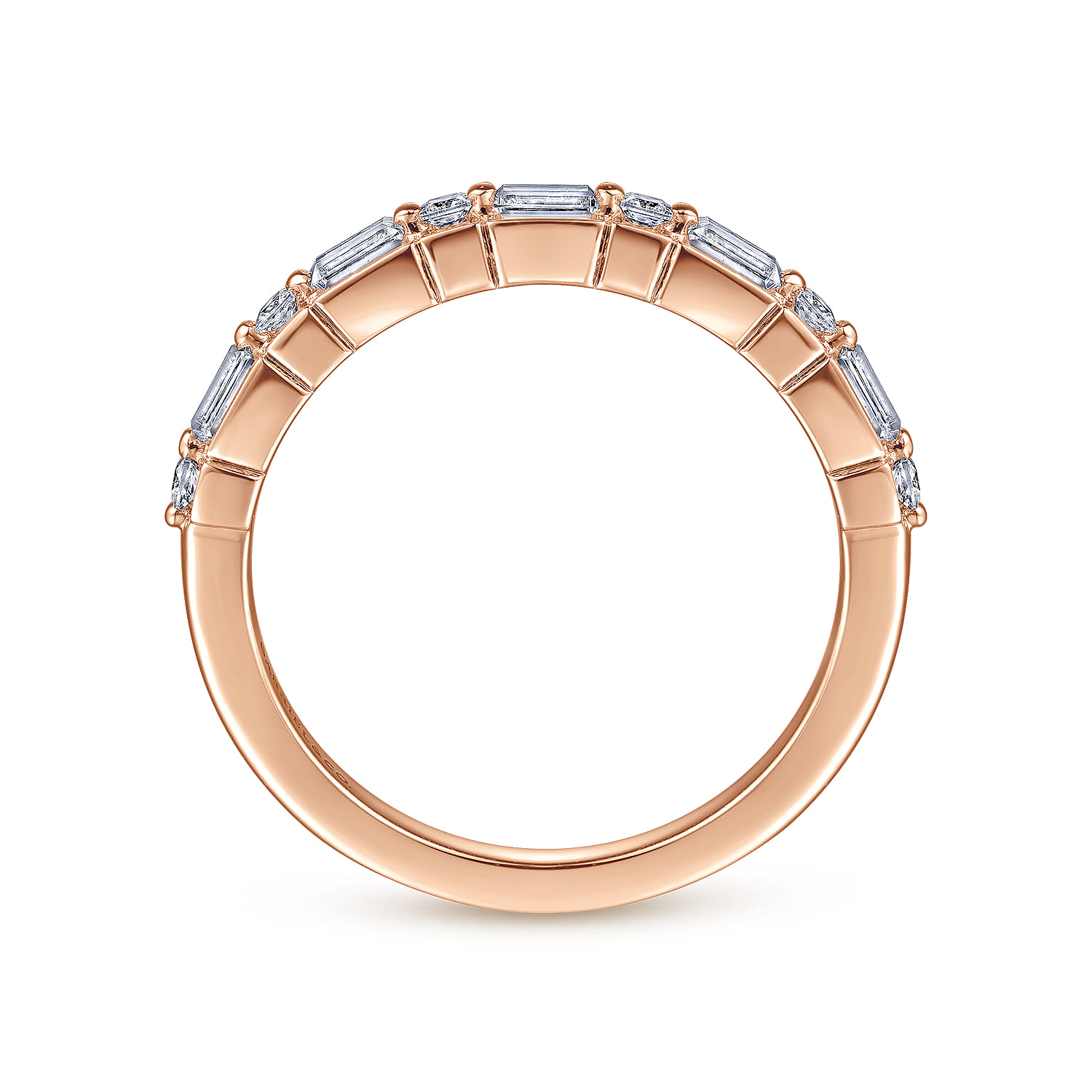 Straight Wedding Ring in 14k Rose Gold with Baguette Natural Diamond at Gabriel & Co. - Shot 2