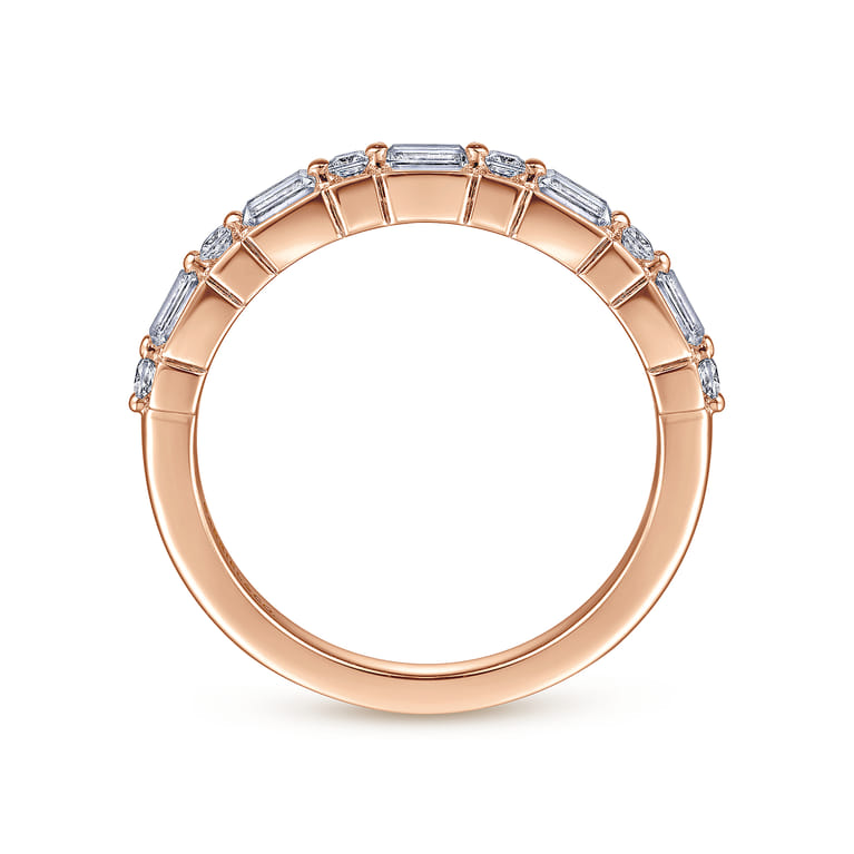Straight Wedding Ring in 14k Rose Gold with Baguette Natural Diamond at Gabriel & Co. - Shot 2