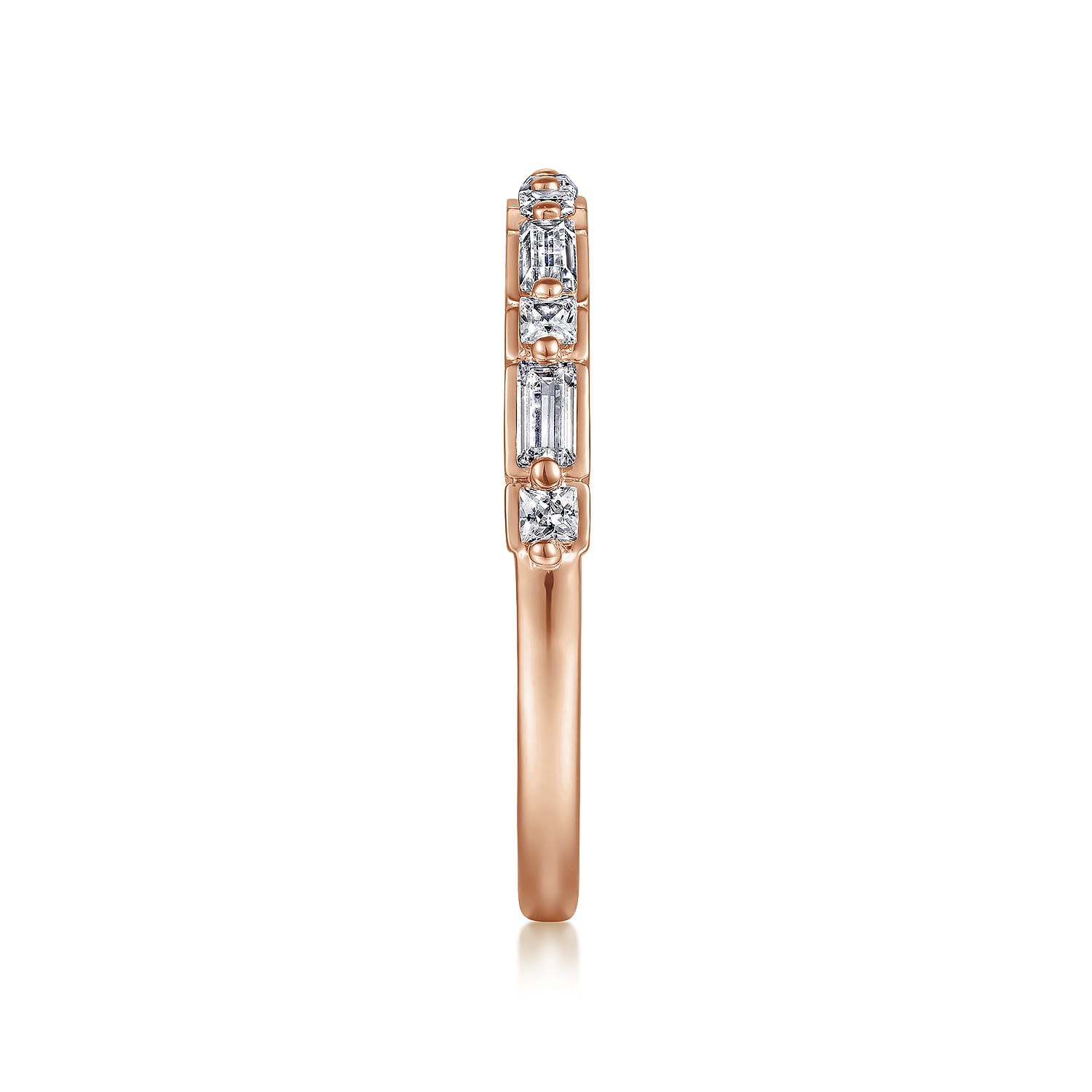 Straight Wedding Ring in 14k Rose Gold with Baguette Natural Diamond at Gabriel & Co. - Shot 4