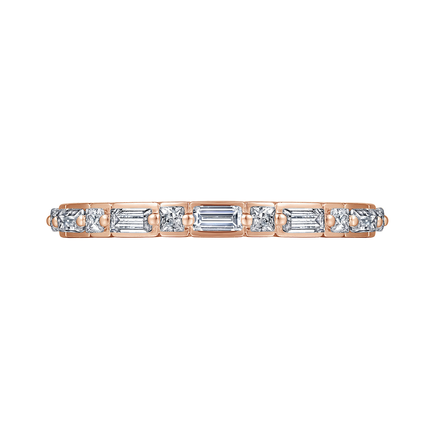 Straight Wedding Ring in 14k Rose Gold with Baguette Natural Diamond at Gabriel & Co. - Shot 6