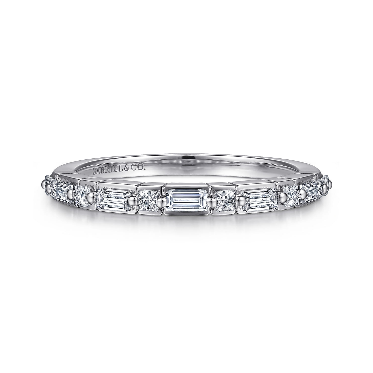 Avella - 14K White Gold Baguette and Princess Cut Diamond Anniversary Band