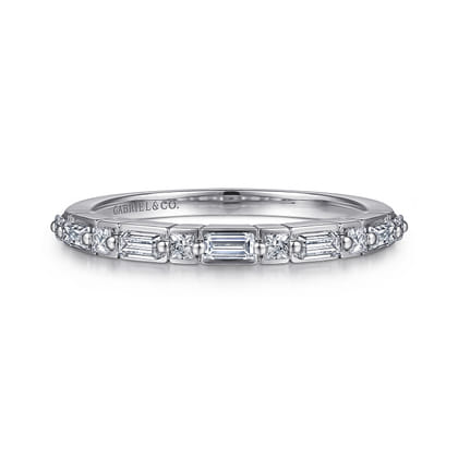 Avella - 14K White Gold Baguette and Princess Cut Diamond Anniversary Band