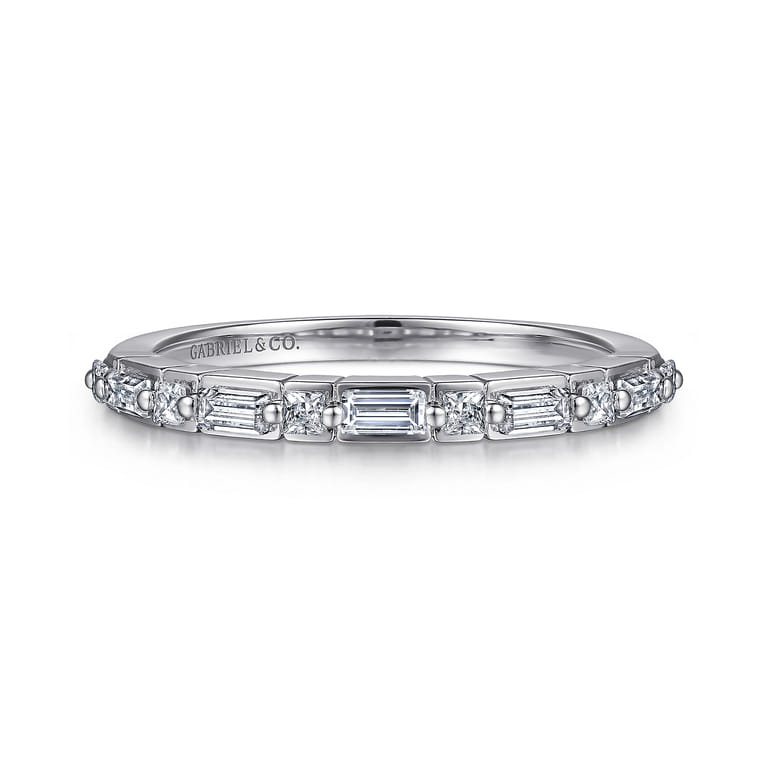 Straight Wedding Ring in 14k White Gold with Baguette Natural Diamond at Gabriel & Co. - Shot 1