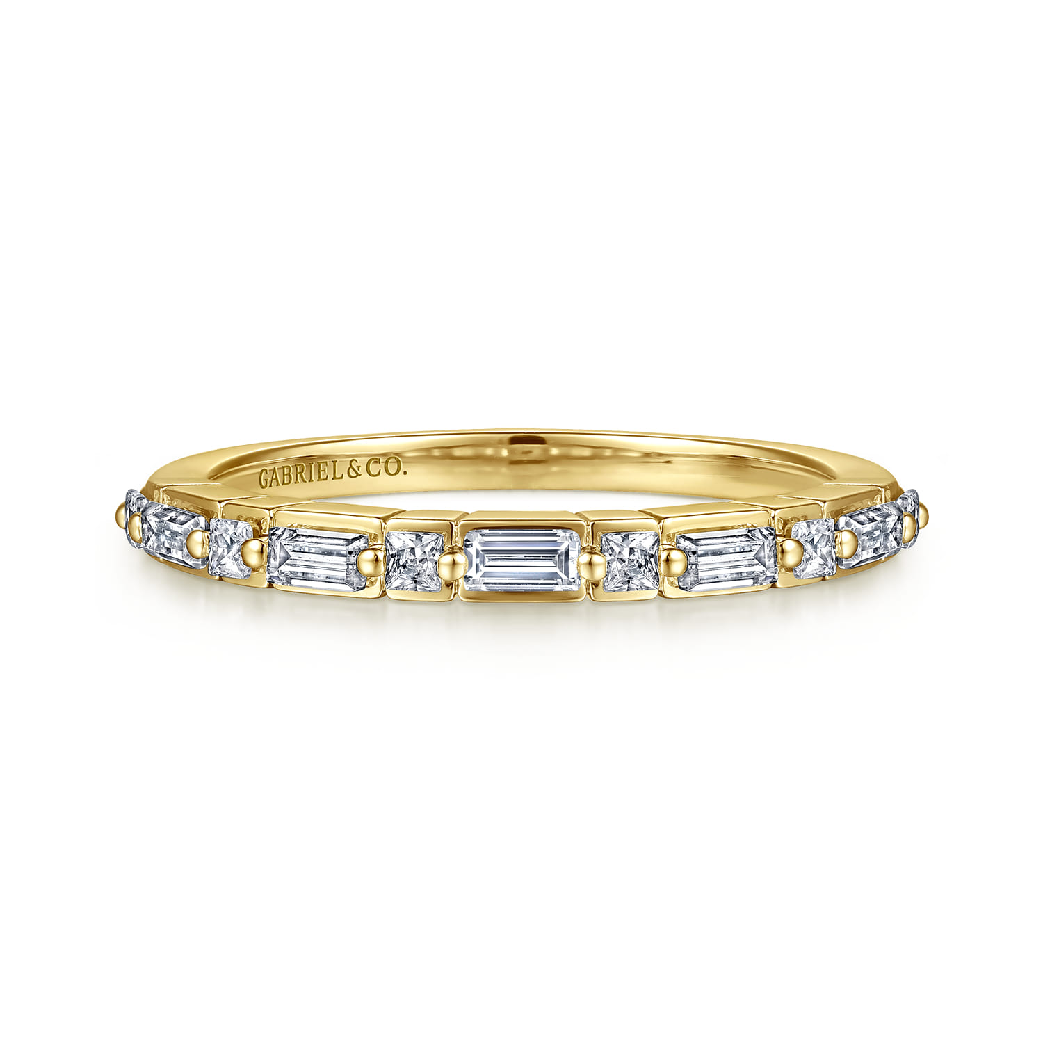 Straight Wedding Ring in 14k Yellow Gold with Baguette Natural Diamond at Gabriel & Co. - Shot 1