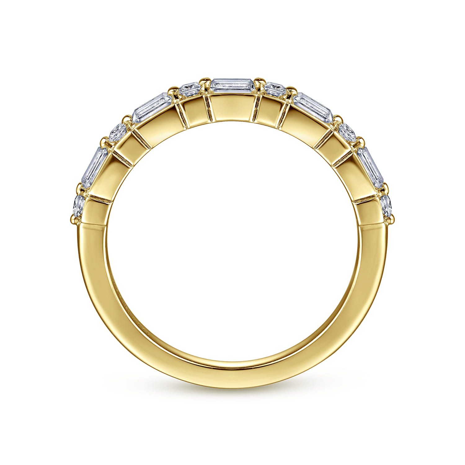 Straight Wedding Ring in 14k Yellow Gold with Baguette Natural Diamond at Gabriel & Co. - Shot 2