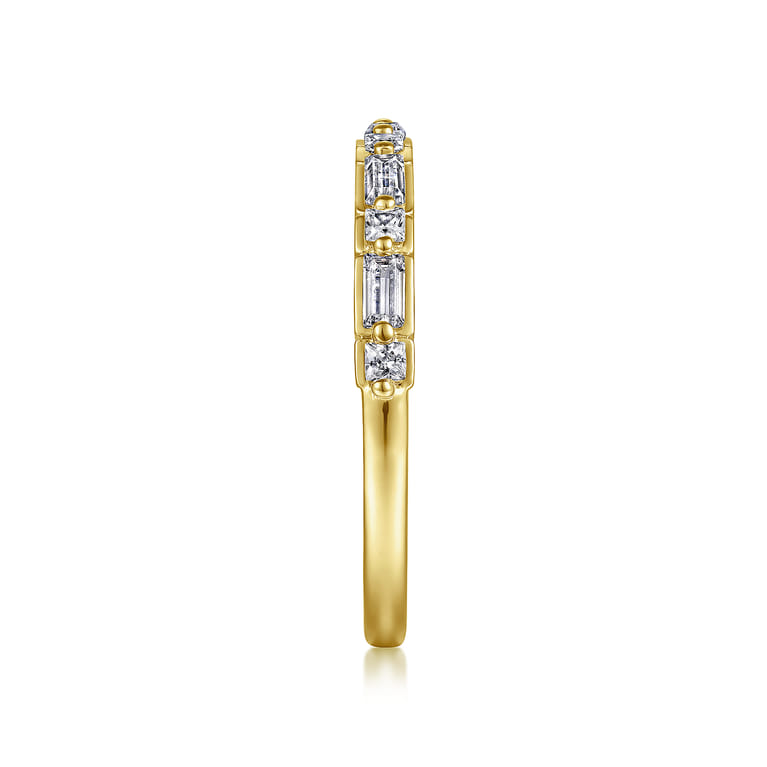 Straight Wedding Ring in 14k Yellow Gold with Baguette Natural Diamond at Gabriel & Co. - Shot 4