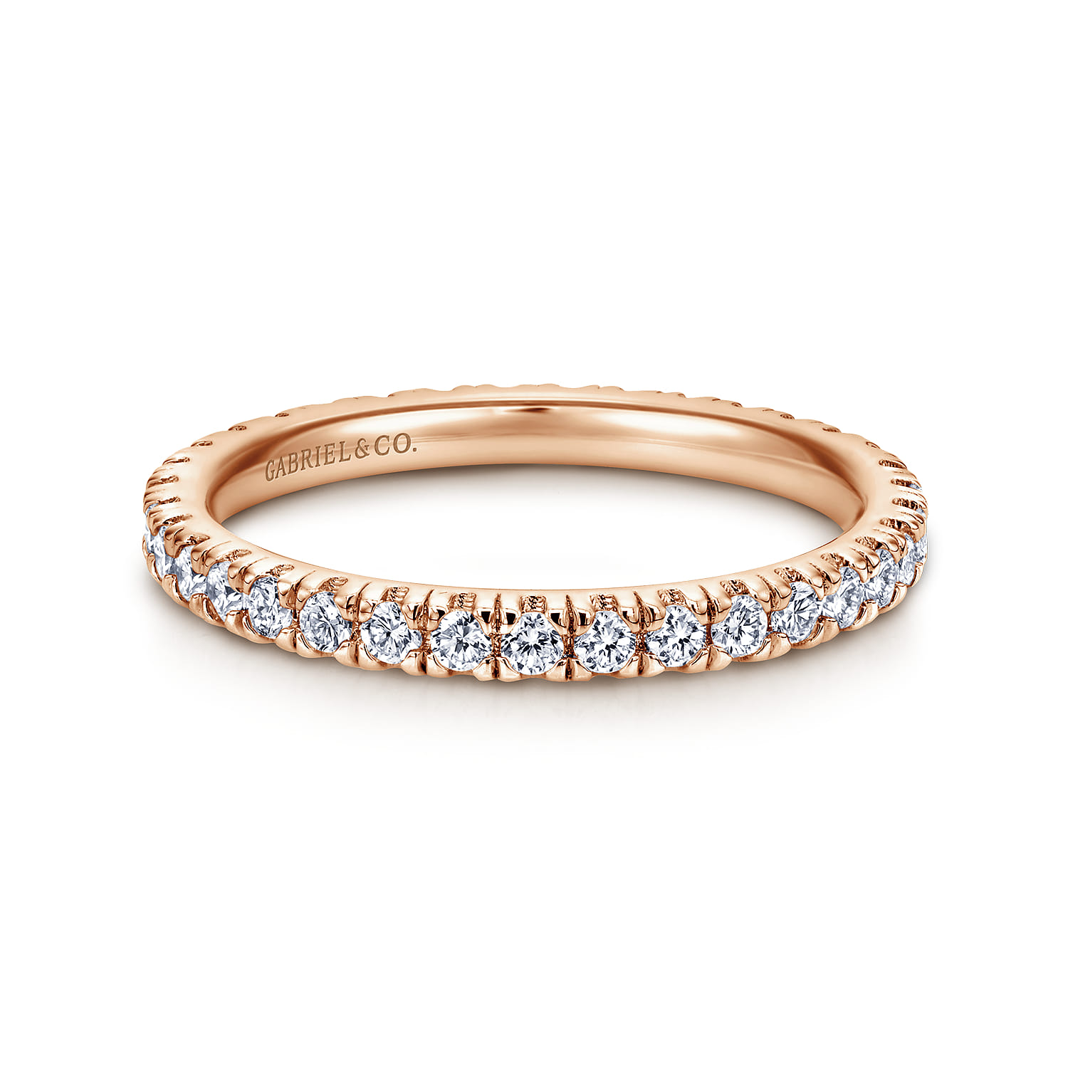 Eternity Band Wedding Ring in 14k Rose Gold with Round Natural Diamond at Gabriel & Co. - Shot 1