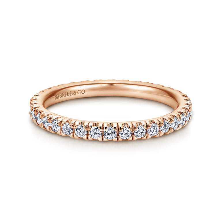 Eternity Band Wedding Ring in 14k Rose Gold with Round Natural Diamond at Gabriel & Co. - Shot 1