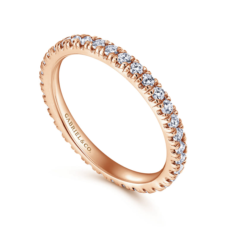 Eternity Band Wedding Ring in 14k Rose Gold with Round Natural Diamond at Gabriel & Co. - Shot 3