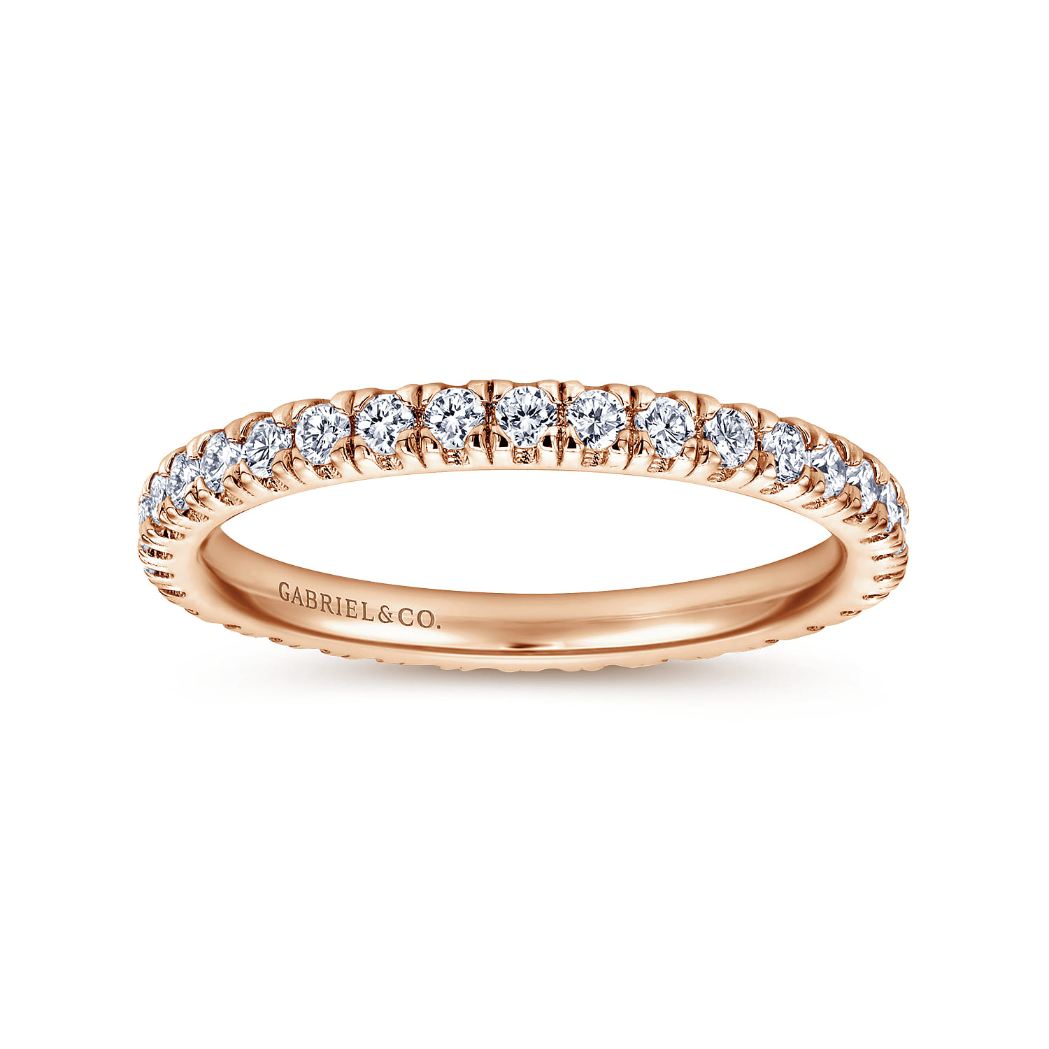 Eternity Band Wedding Ring in 14k Rose Gold with Round Natural Diamond at Gabriel & Co. - Shot 4