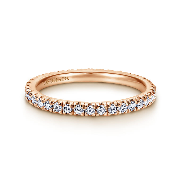 Eternity Band Wedding Ring in 14k Rose Gold with Round Natural Diamond at Gabriel & Co. - Shot 1