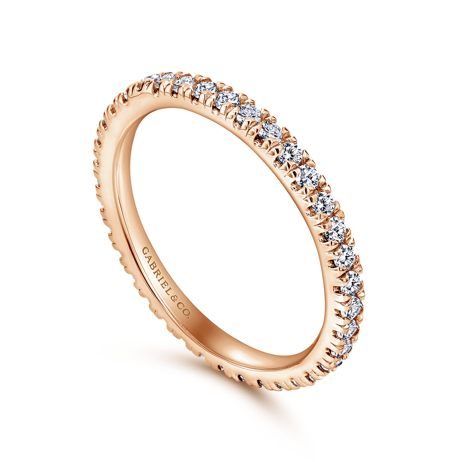 Eternity Band Wedding Ring in 14k Rose Gold with Round Natural Diamond at Gabriel & Co. - Shot 3