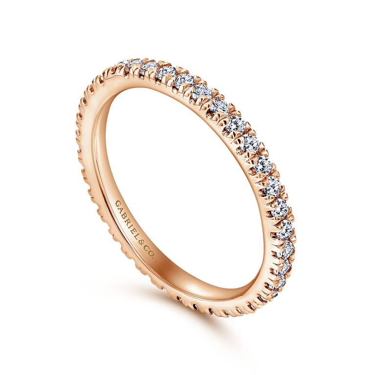 Eternity Band Wedding Ring in 14k Rose Gold with Round Natural Diamond at Gabriel & Co. - Shot 3