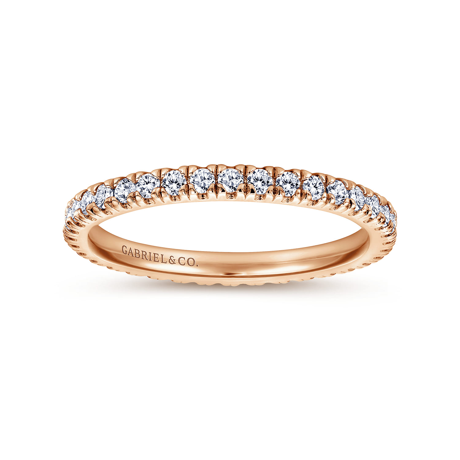 Eternity Band Wedding Ring in 14k Rose Gold with Round Natural Diamond at Gabriel & Co. - Shot 4