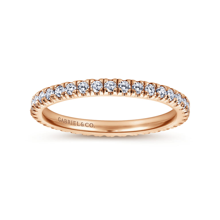 Eternity Band Wedding Ring in 14k Rose Gold with Round Natural Diamond at Gabriel & Co. - Shot 4