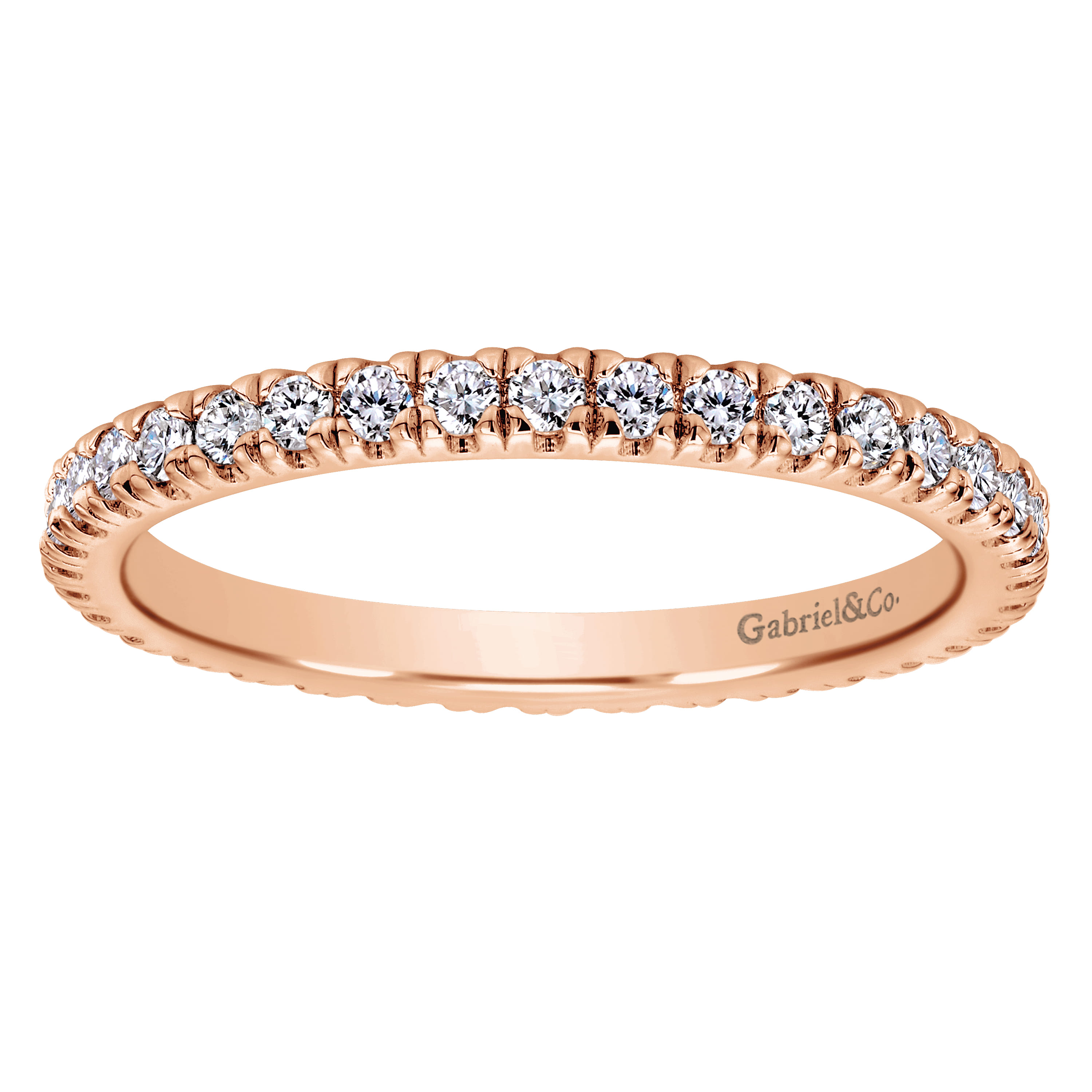 Eternity Band Wedding Ring in 14k Rose Gold with Round Natural Diamond at Gabriel & Co. - Shot 5