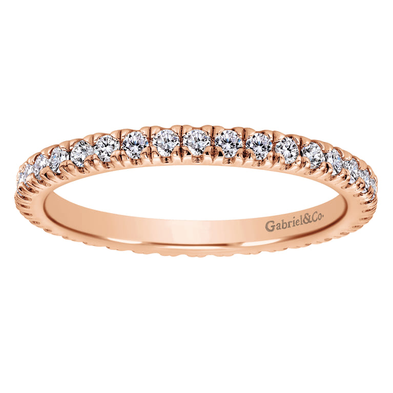 Eternity Band Wedding Ring in 14k Rose Gold with Round Natural Diamond at Gabriel & Co. - Shot 5