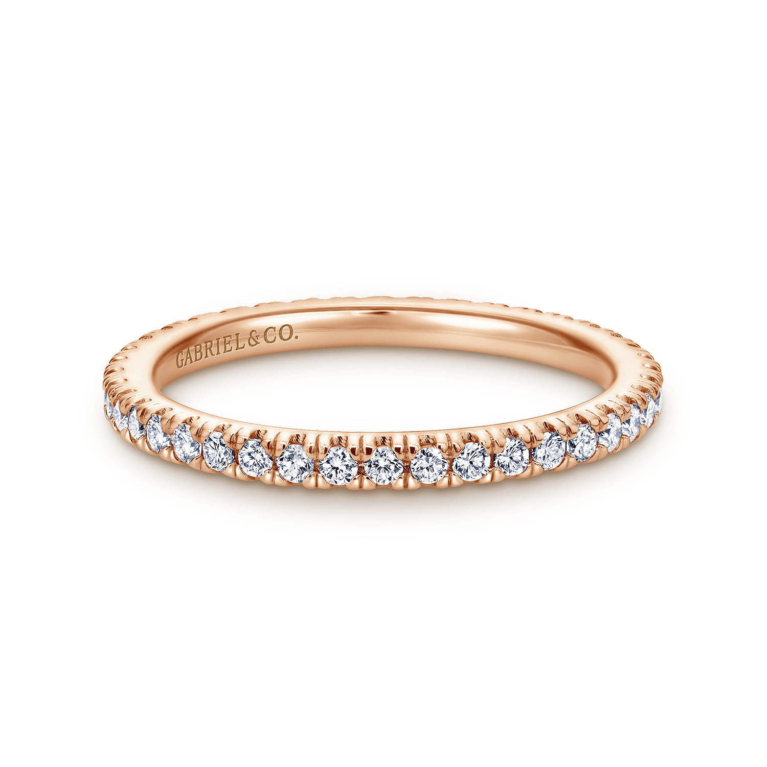 Eternity Band Wedding Ring in 14k Rose Gold with Round Natural Diamond at Gabriel & Co. - Shot 1