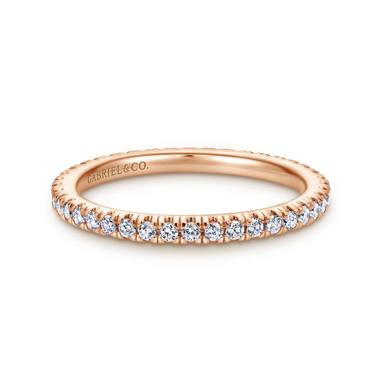 Eternity Band Wedding Ring in 14k Rose Gold with Round Natural Diamond at Gabriel & Co. - Shot 1