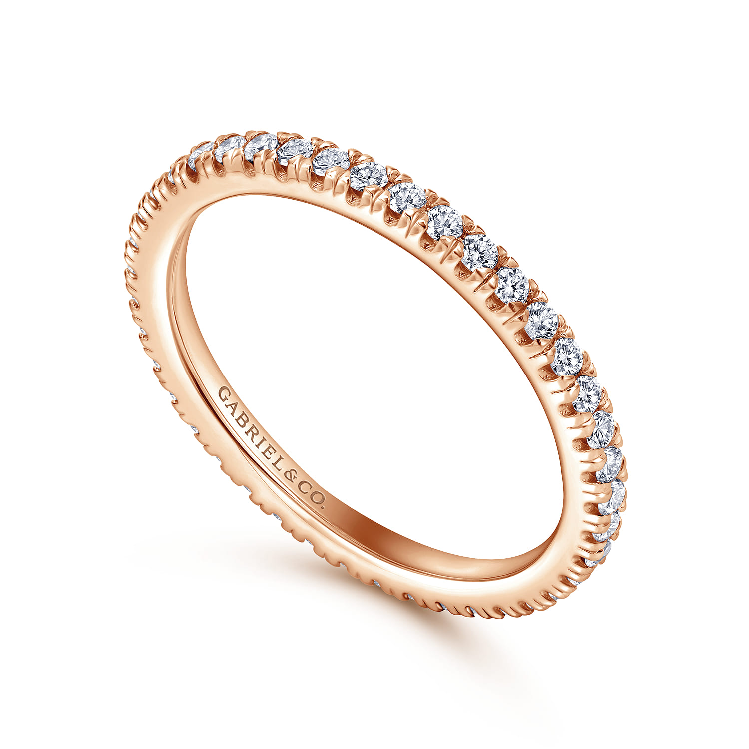 Eternity Band Wedding Ring in 14k Rose Gold with Round Natural Diamond at Gabriel & Co. - Shot 3