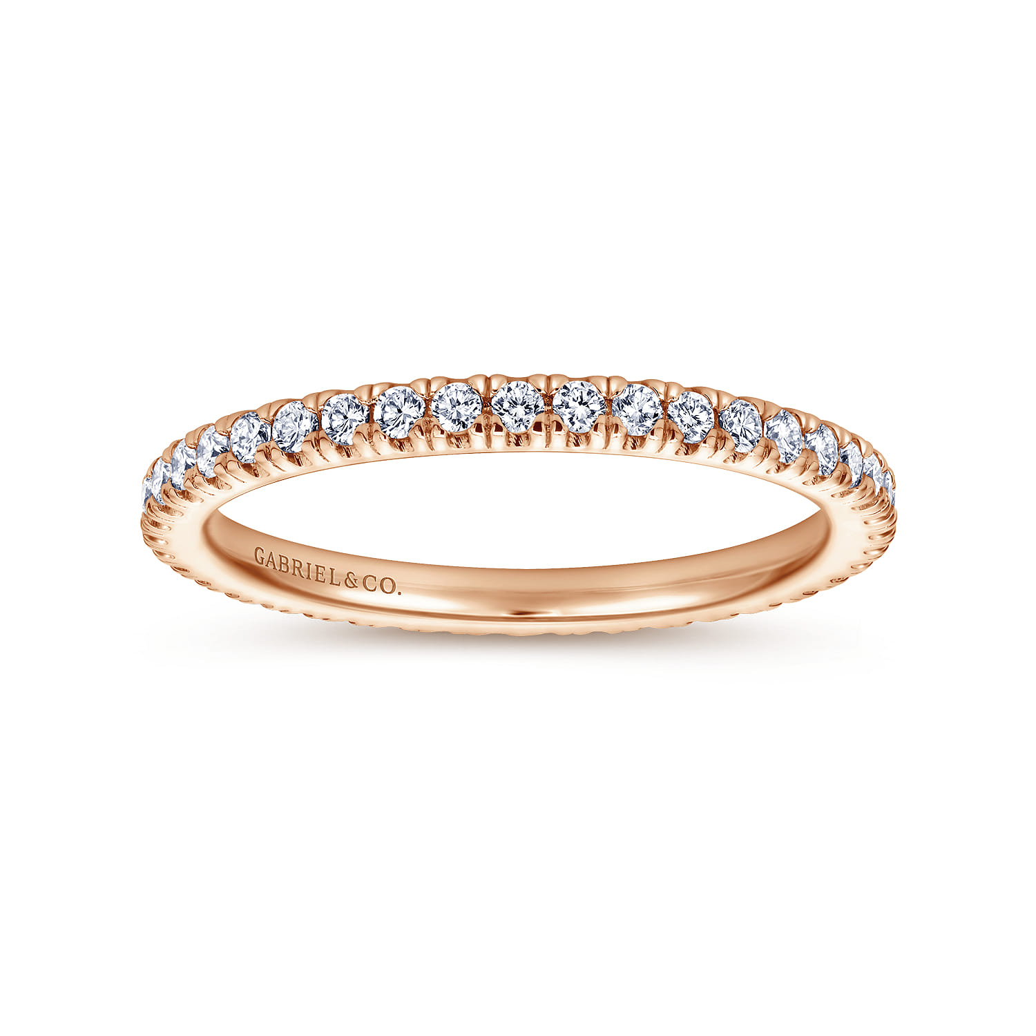 Eternity Band Wedding Ring in 14k Rose Gold with Round Natural Diamond at Gabriel & Co. - Shot 4