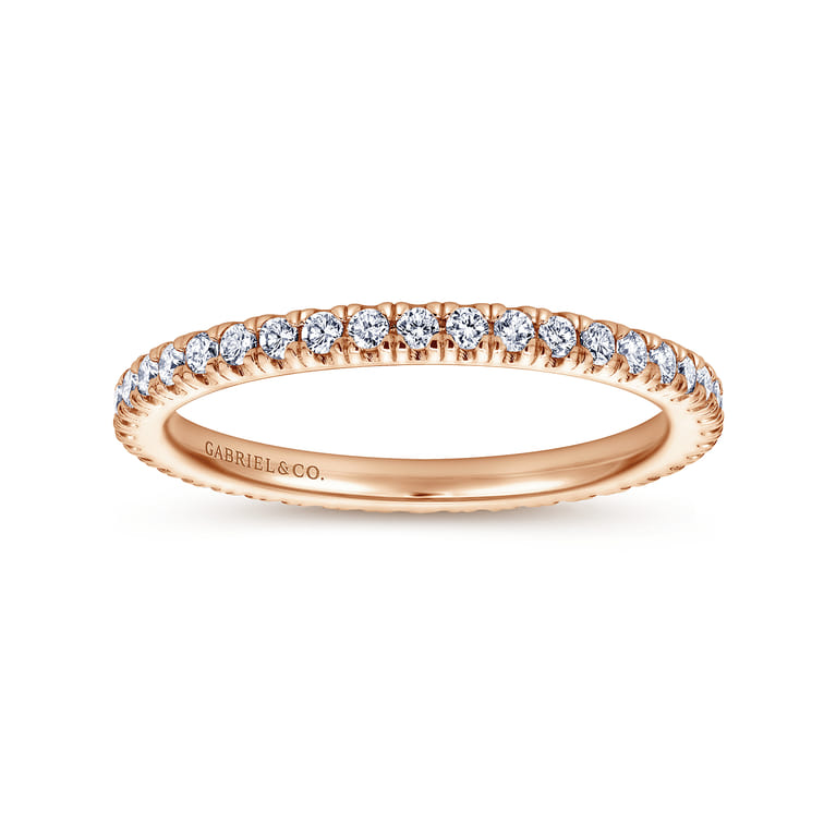 Eternity Band Wedding Ring in 14k Rose Gold with Round Natural Diamond at Gabriel & Co. - Shot 4