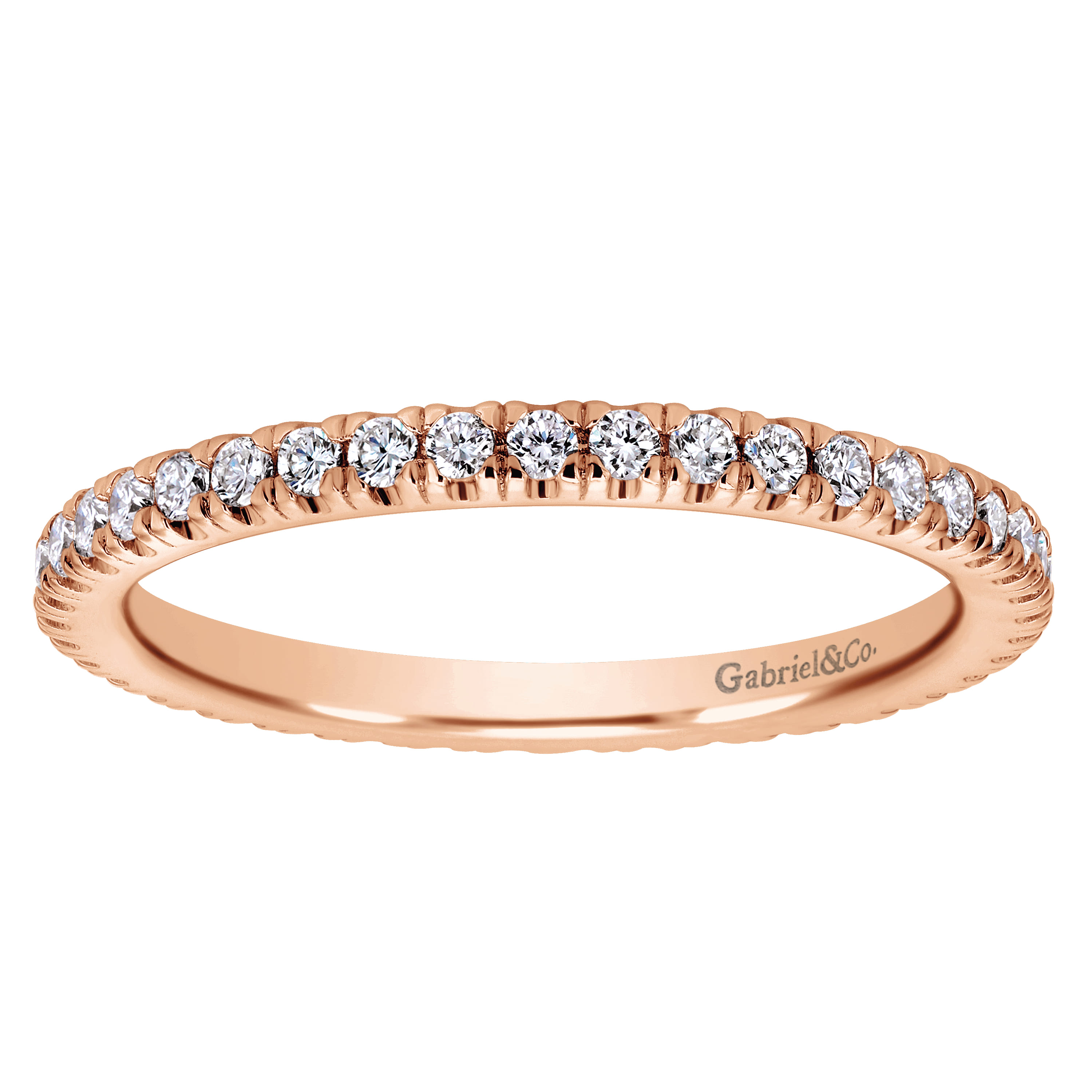 Eternity Band Wedding Ring in 14k Rose Gold with Round Natural Diamond at Gabriel & Co. - Shot 5