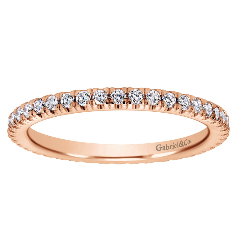 Eternity Band Wedding Ring in 14k Rose Gold with Round Natural Diamond at Gabriel & Co. - Shot 5