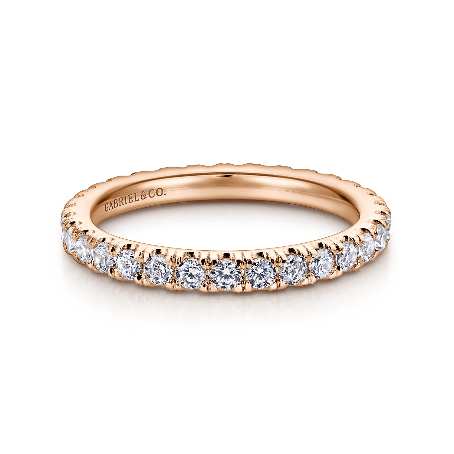 Eternity Band Wedding Ring in 14k Rose Gold with Round Natural Diamond at Gabriel & Co. - Shot 1
