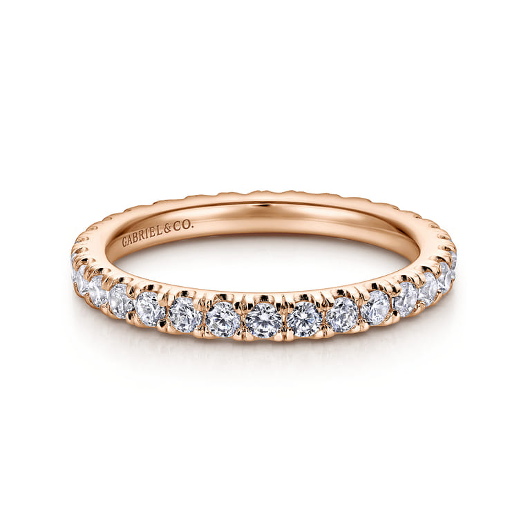 Eternity Band Wedding Ring in 14k Rose Gold with Round Natural Diamond at Gabriel & Co. - Shot 1
