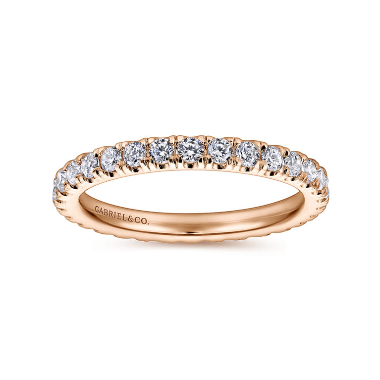 Eternity Band Wedding Ring in 14k Rose Gold with Round Natural Diamond at Gabriel & Co. - Shot 4