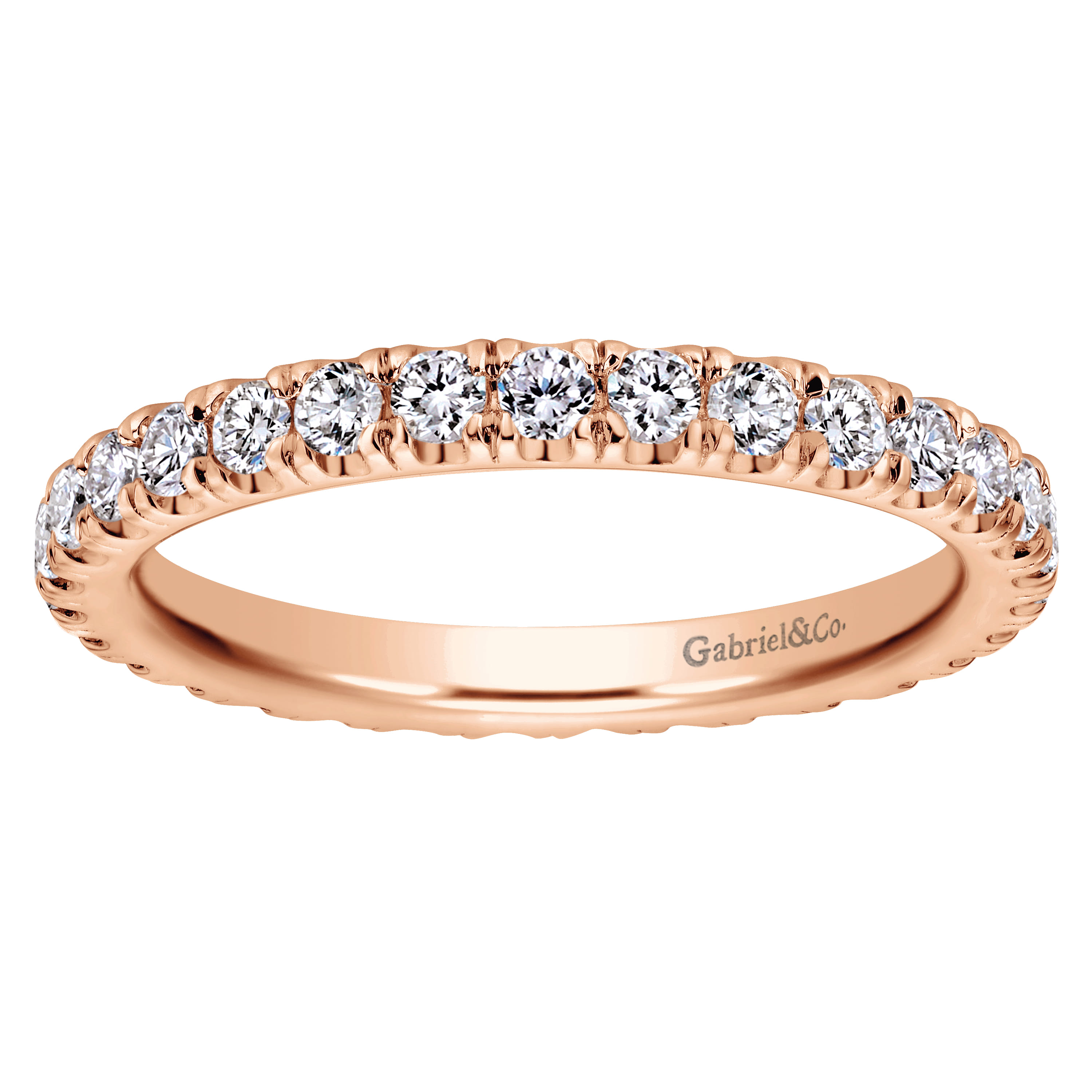Eternity Band Wedding Ring in 14k Rose Gold with Round Natural Diamond at Gabriel & Co. - Shot 5