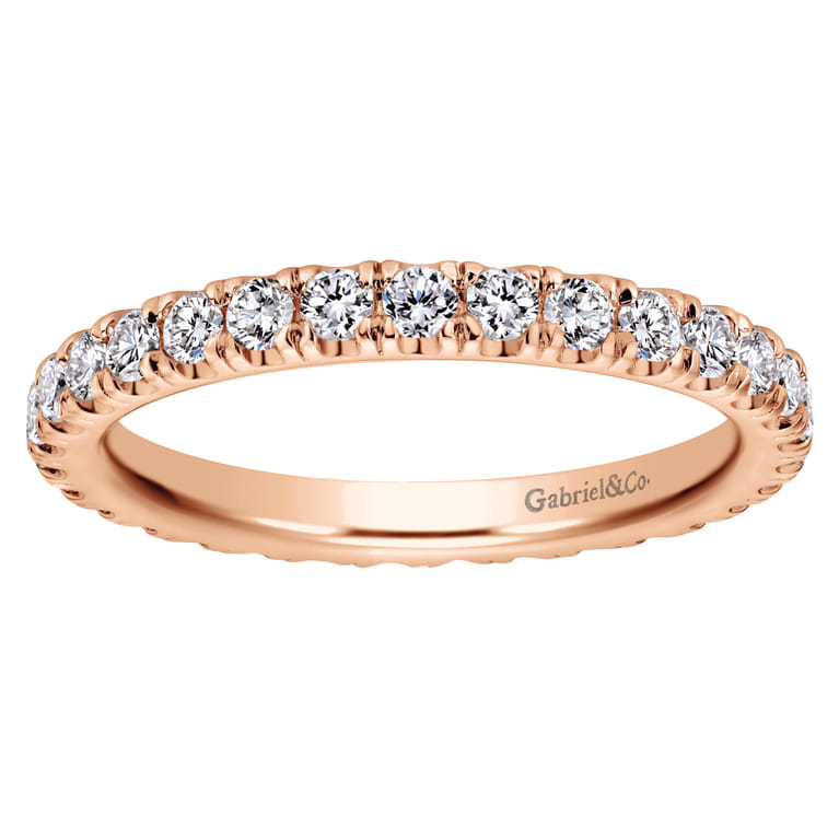 Eternity Band Wedding Ring in 14k Rose Gold with Round Natural Diamond at Gabriel & Co. - Shot 5