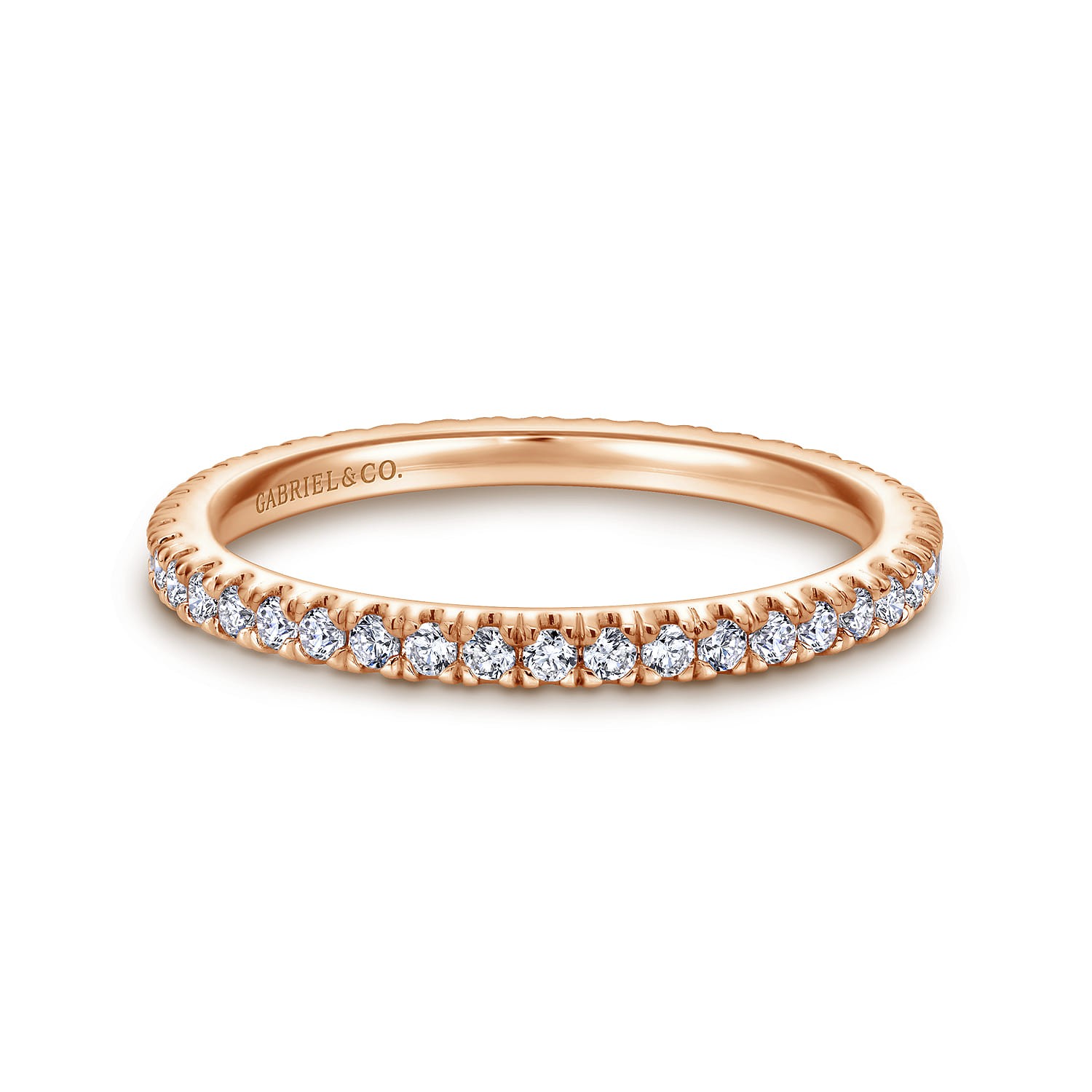 Eternity Band Wedding Ring in 14k Rose Gold with Round Natural Diamond at Gabriel & Co. - Shot 1