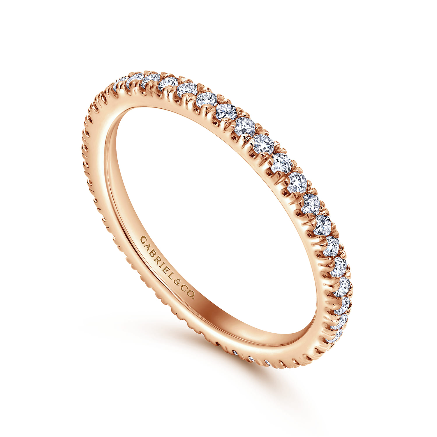 Eternity Band Wedding Ring in 14k Rose Gold with Round Natural Diamond at Gabriel & Co. - Shot 3