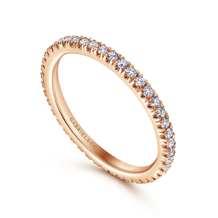 Eternity Band Wedding Ring in 14k Rose Gold with Round Natural Diamond at Gabriel & Co. - Shot 3