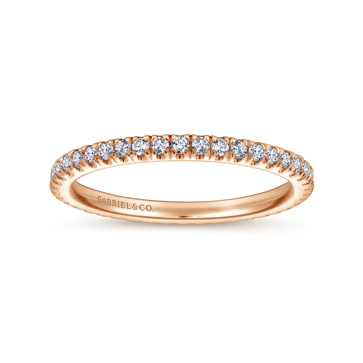 Eternity Band Wedding Ring in 14k Rose Gold with Round Natural Diamond at Gabriel & Co. - Shot 4