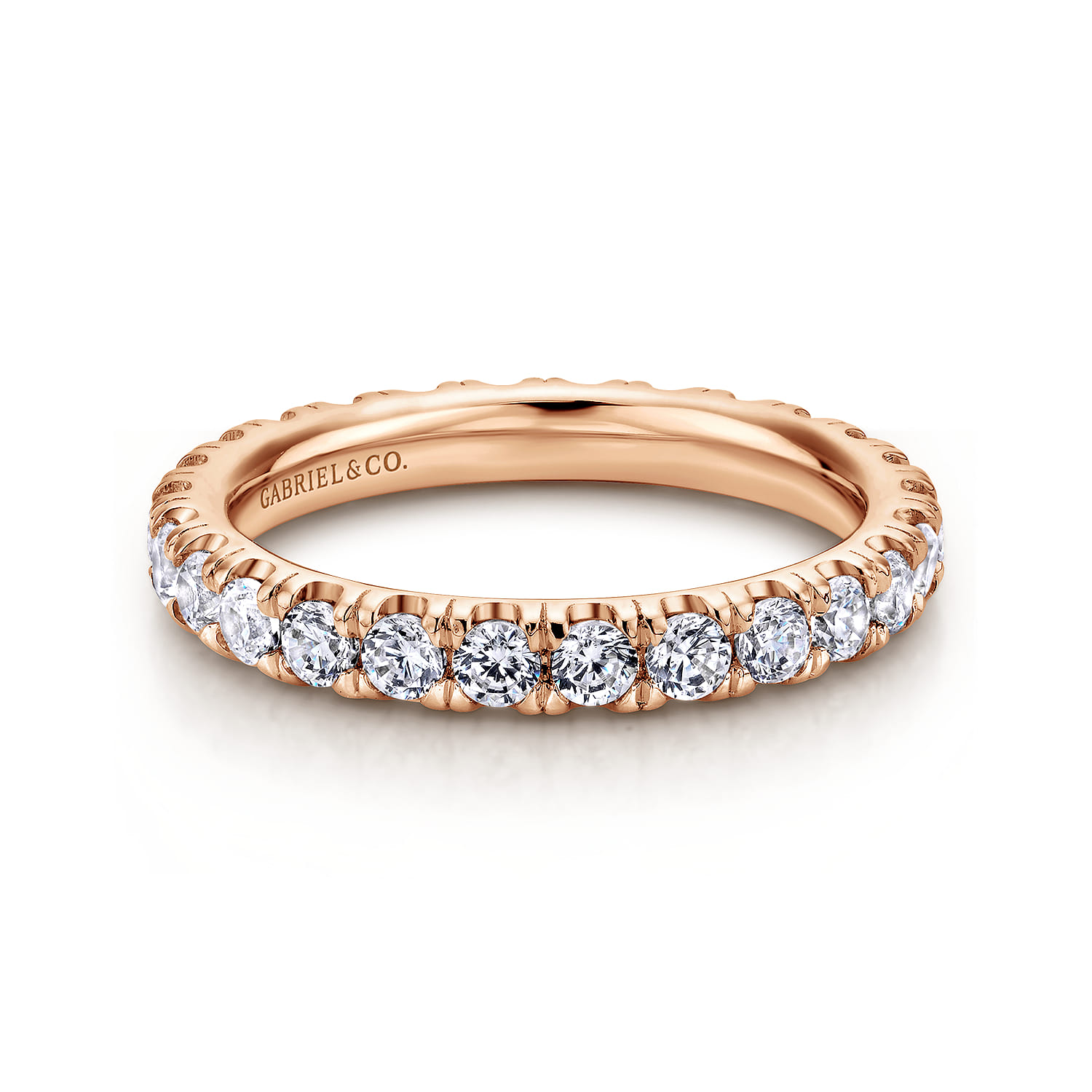 Eternity Band Wedding Ring in 14k Rose Gold with Round Natural Diamond at Gabriel & Co. - Shot 1